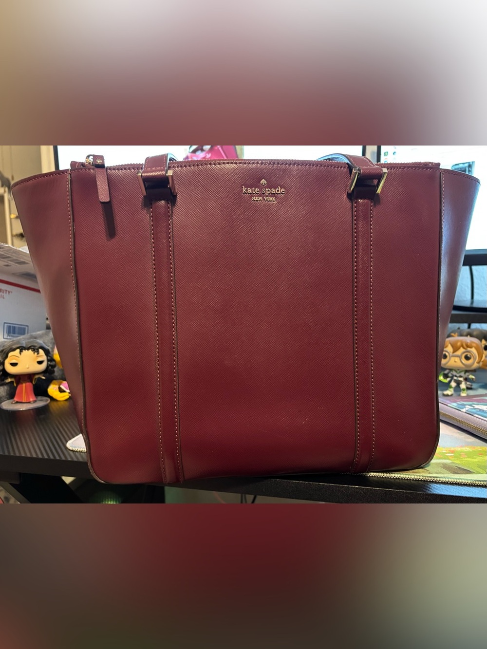 kate spade Burgundy Newport Lane Briar Tote with Gold Logo